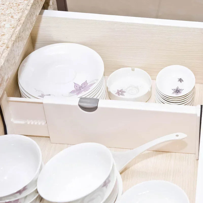 Adjustable Drawer Dividers – Retractable Plastic Organizers for Kitchen, Closet, and Home Storage