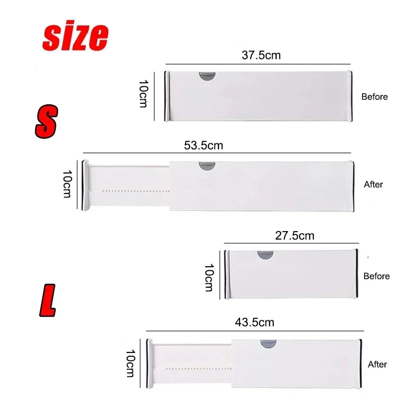 Adjustable Drawer Dividers – Retractable Plastic Organizers for Kitchen, Closet, and Home Storage