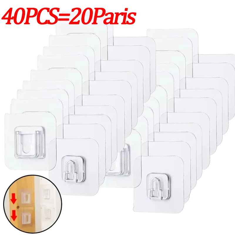 Double-Sided Transparent Adhesive Wall Hooks – Strong Suction Cup Hangers for Kitchen, Bathroom, Plug & Socket Storage