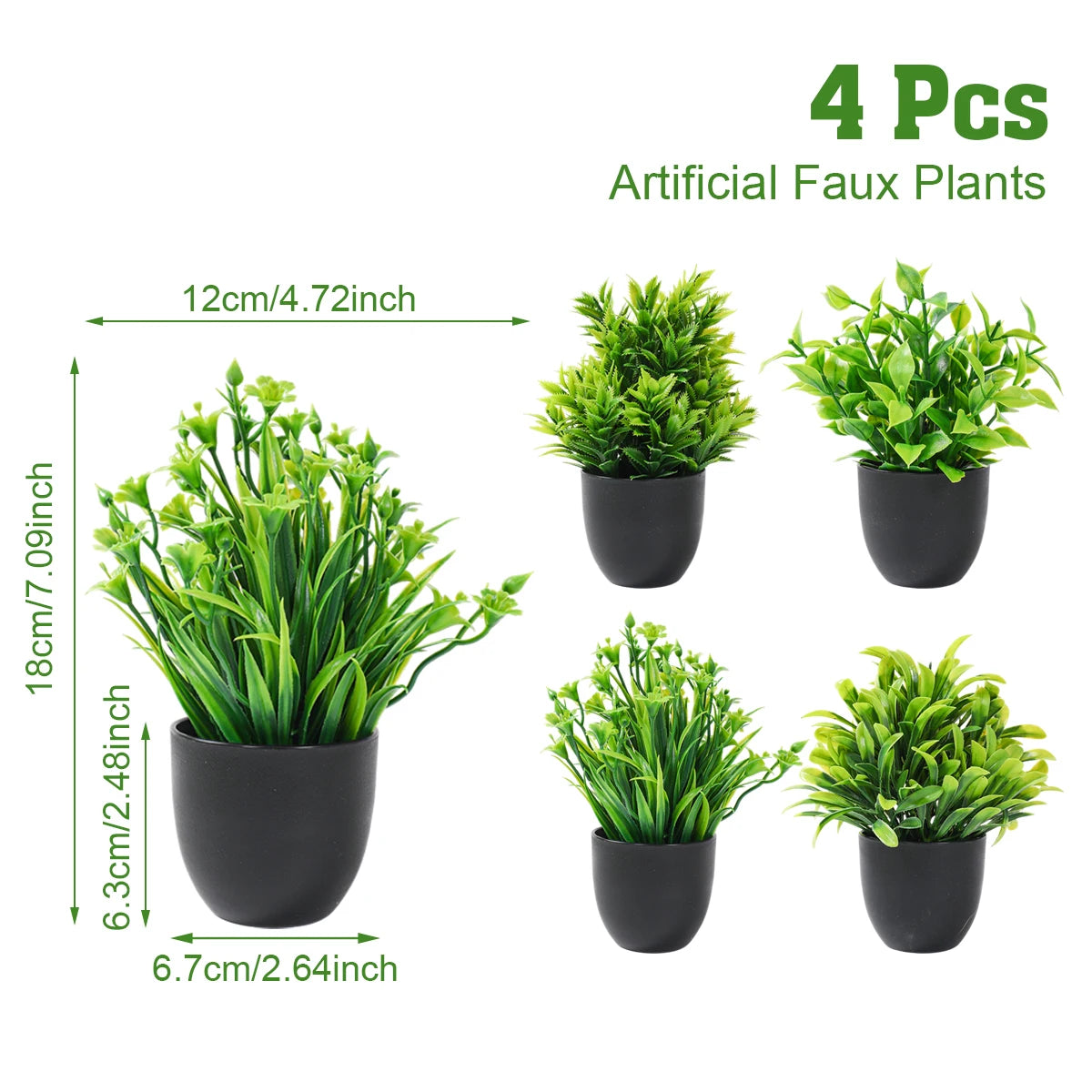 1/4Pcs Artificial Potted Plants – Mini Green Bonsai Tree & Grass Decor | Fake Flowers for Home, Garden, Wedding & Party Decoration