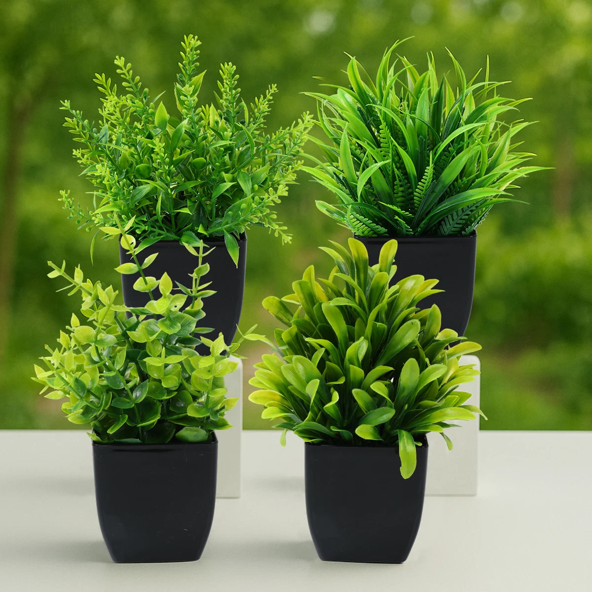 1/4Pcs Artificial Potted Plants – Mini Green Bonsai Tree & Grass Decor | Fake Flowers for Home, Garden, Wedding & Party Decoration