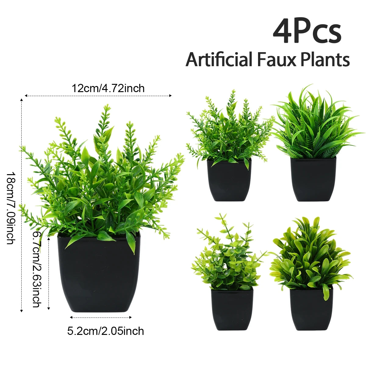 1/4Pcs Artificial Potted Plants – Mini Green Bonsai Tree & Grass Decor | Fake Flowers for Home, Garden, Wedding & Party Decoration