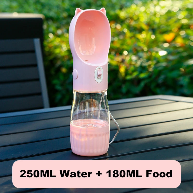 Portable 2-in-1 Dog & Cat Travel Feeder – Leak-Proof Water Bottle with Food Storage