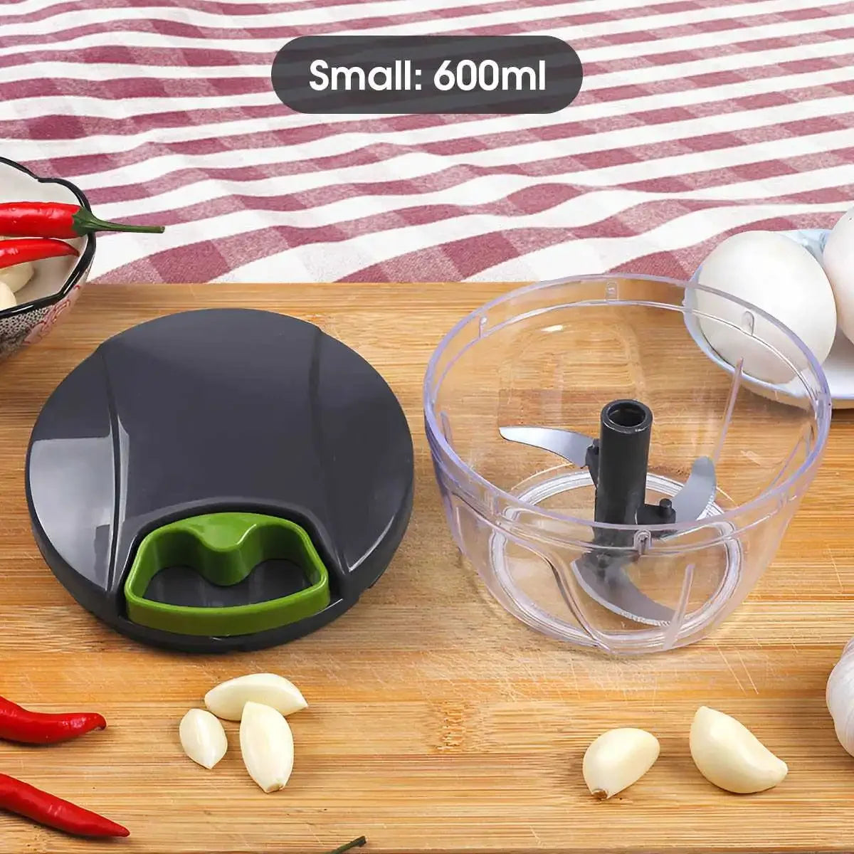 Manual Food Chopper with Pull String – 600/1000ml Hand-Powered Vegetable Cutter for Onion, Garlic, Herbs, Nuts & Fruits