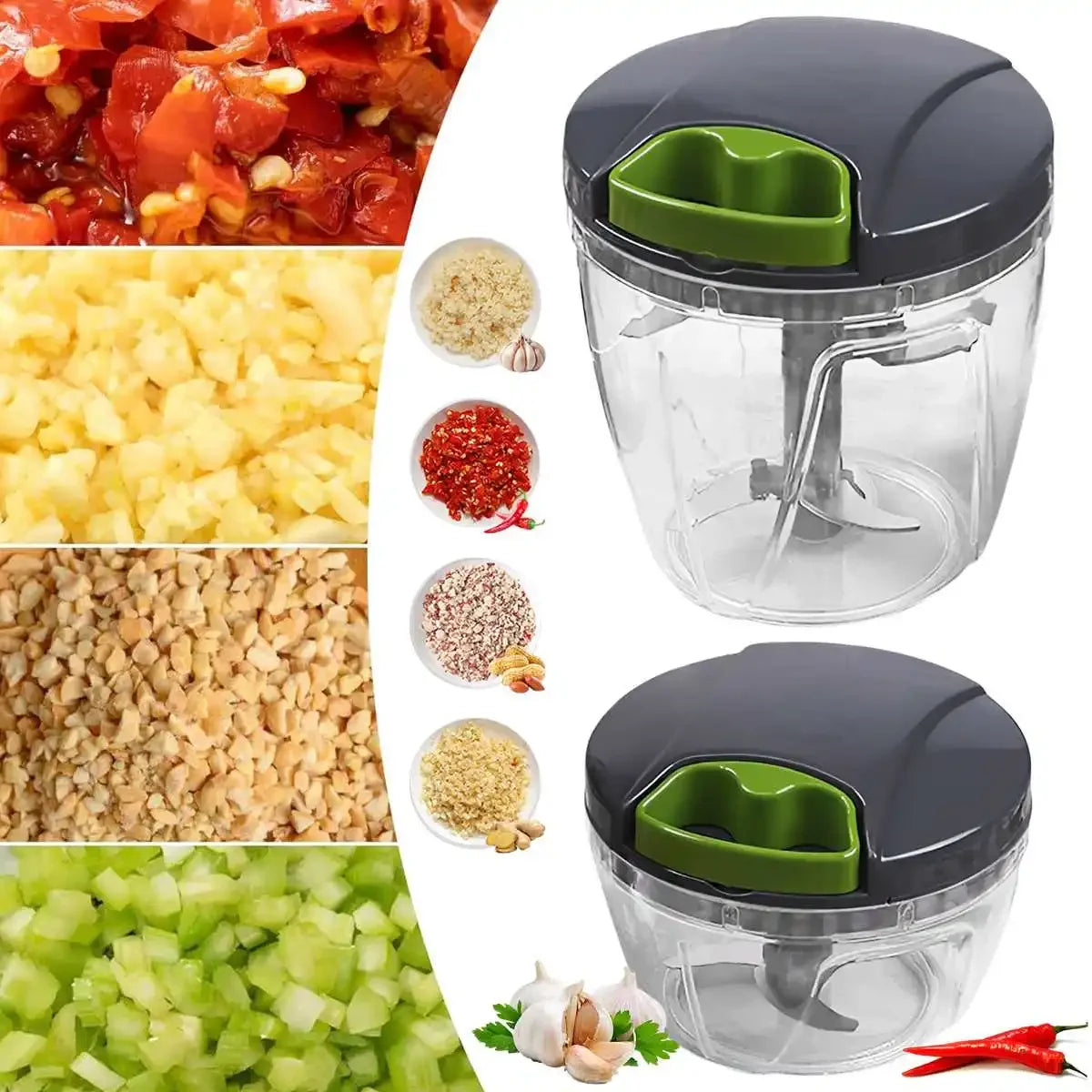 Manual Food Chopper with Pull String – 600/1000ml Hand-Powered Vegetable Cutter for Onion, Garlic, Herbs, Nuts & Fruits