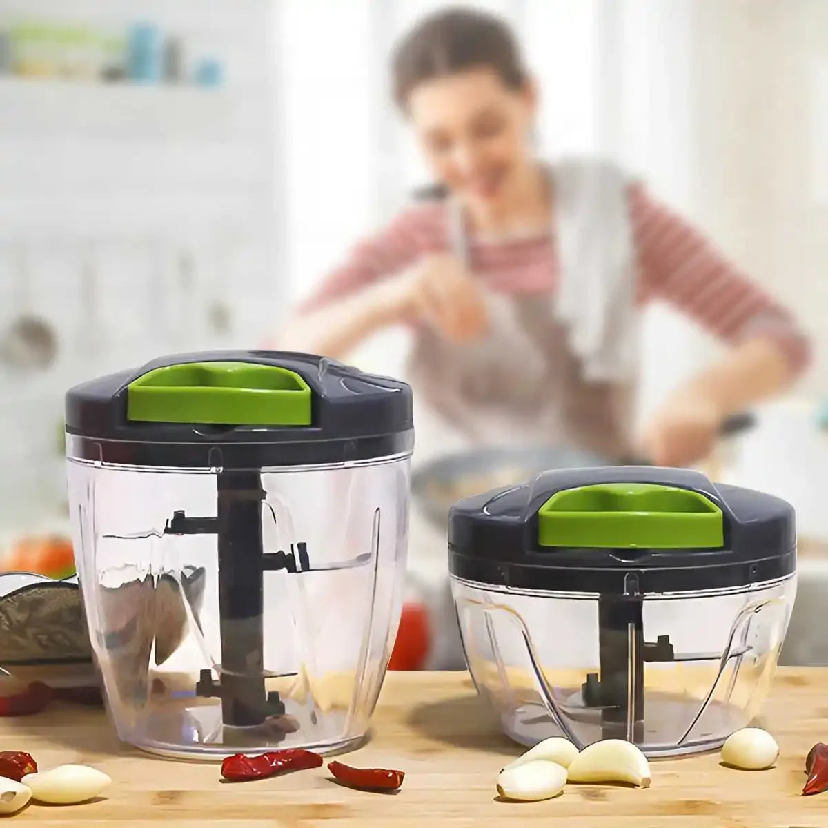 Manual Food Chopper with Pull String – 600/1000ml Hand-Powered Vegetable Cutter for Onion, Garlic, Herbs, Nuts & Fruits