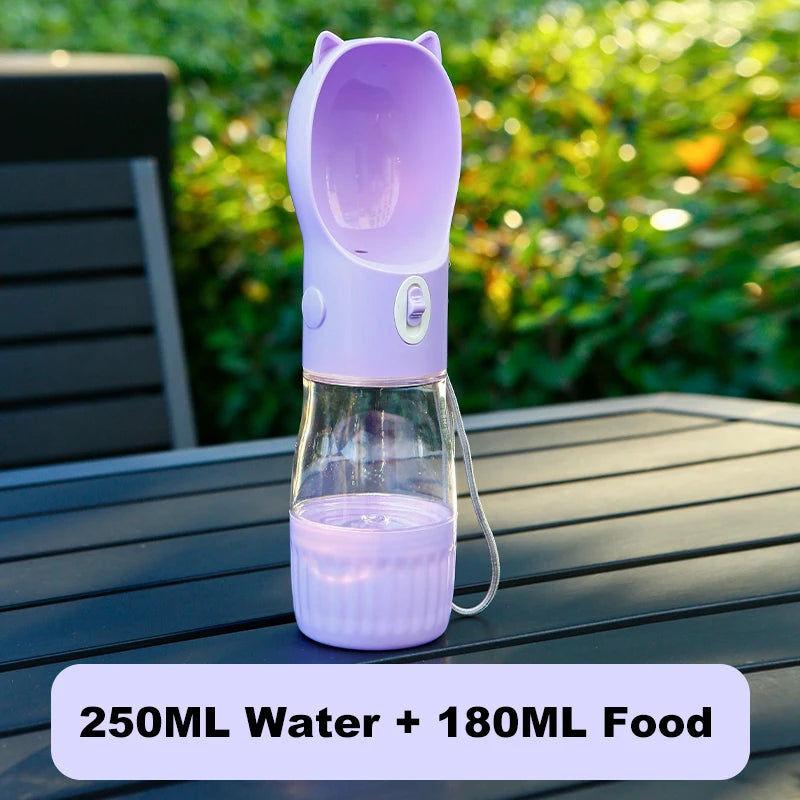 Portable 2-in-1 Dog & Cat Travel Feeder – Leak-Proof Water Bottle with Food Storage