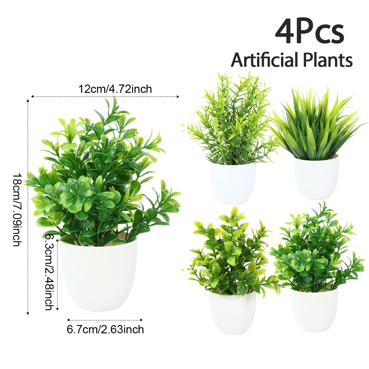 1/4Pcs Artificial Potted Plants – Mini Green Bonsai Tree & Grass Decor | Fake Flowers for Home, Garden, Wedding & Party Decoration