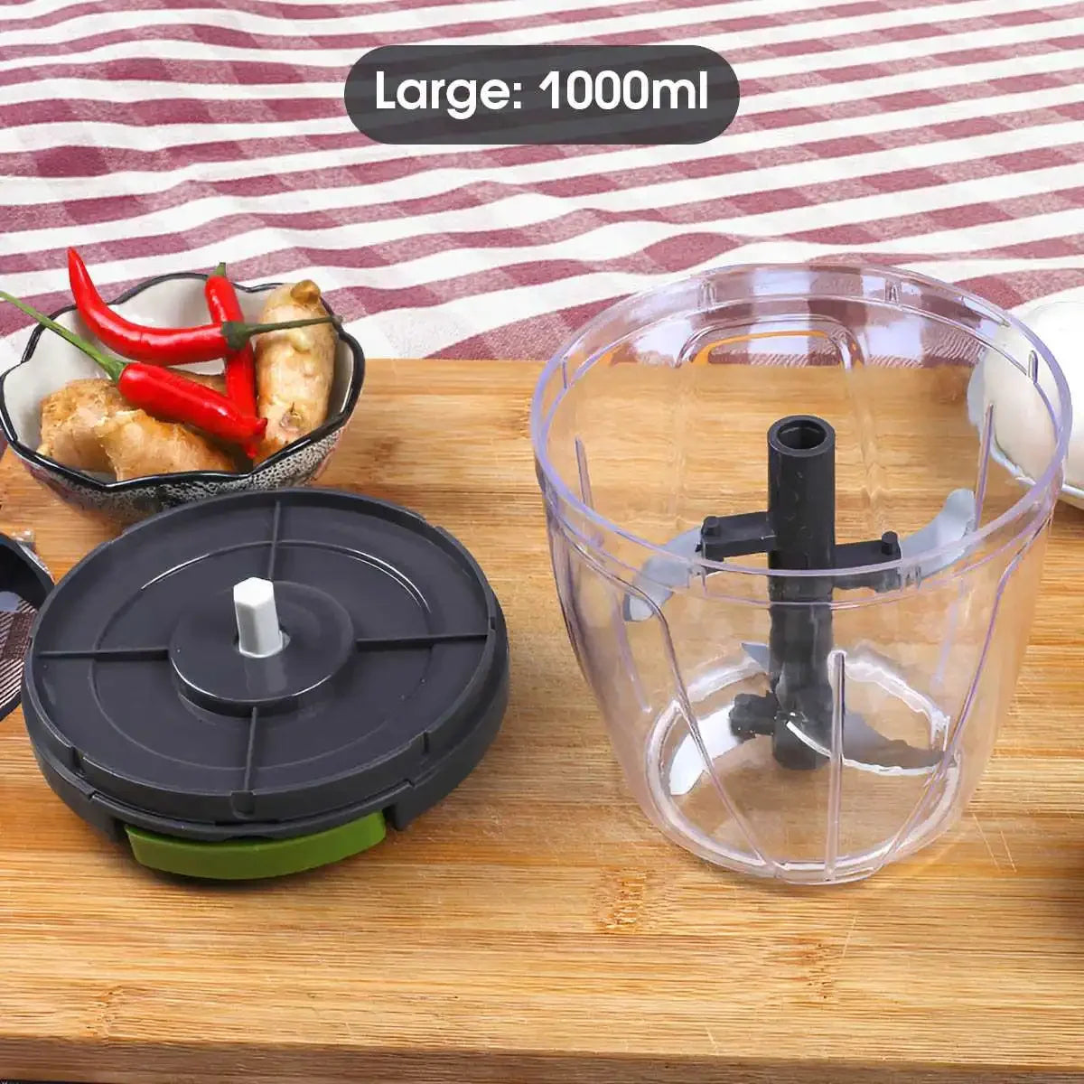 Manual Food Chopper with Pull String – 600/1000ml Hand-Powered Vegetable Cutter for Onion, Garlic, Herbs, Nuts & Fruits