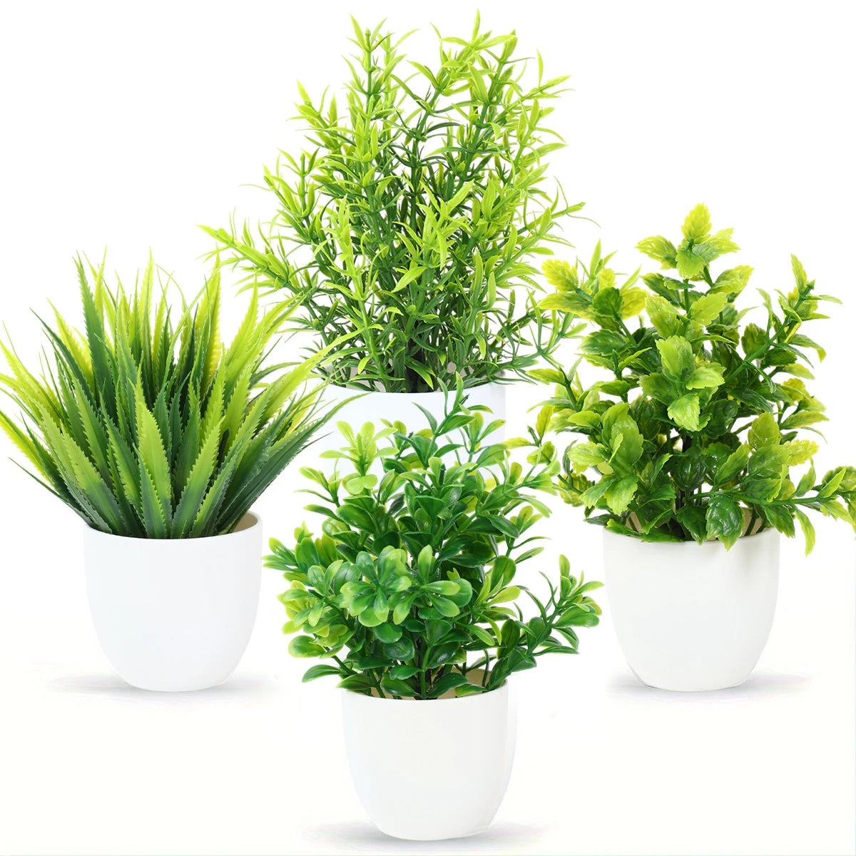 1/4Pcs Artificial Potted Plants – Mini Green Bonsai Tree & Grass Decor | Fake Flowers for Home, Garden, Wedding & Party Decoration