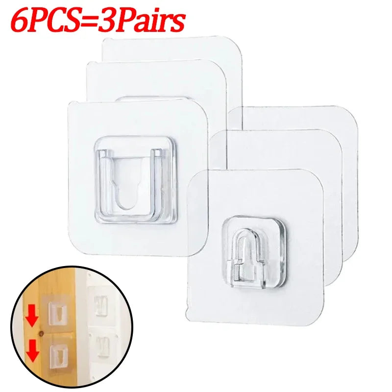 Double-Sided Transparent Adhesive Wall Hooks – Strong Suction Cup Hangers for Kitchen, Bathroom, Plug & Socket Storage