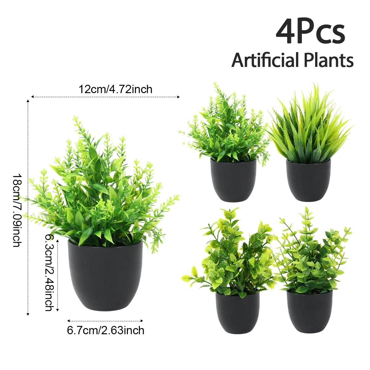 1/4Pcs Artificial Potted Plants – Mini Green Bonsai Tree & Grass Decor | Fake Flowers for Home, Garden, Wedding & Party Decoration