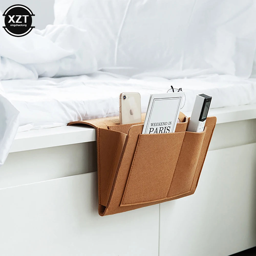 Felt Bedside Caddy with Pockets – Hanging Storage Organizer for Phone, Books, Magazines, Tissue Box & More – Ideal for Bed or Sofa Side