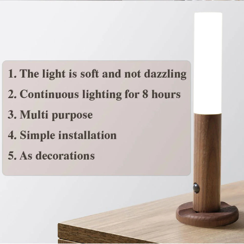 Rechargeable Smart Motion Sensor Light – Wireless LED Cabinet & Wall Lamp with Magnetic Wood Design