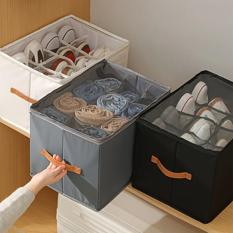 Foldable Oxford Storage Box with Clear Lid – Stackable, Space-Saving Organizer for Shoes, Clothes & More