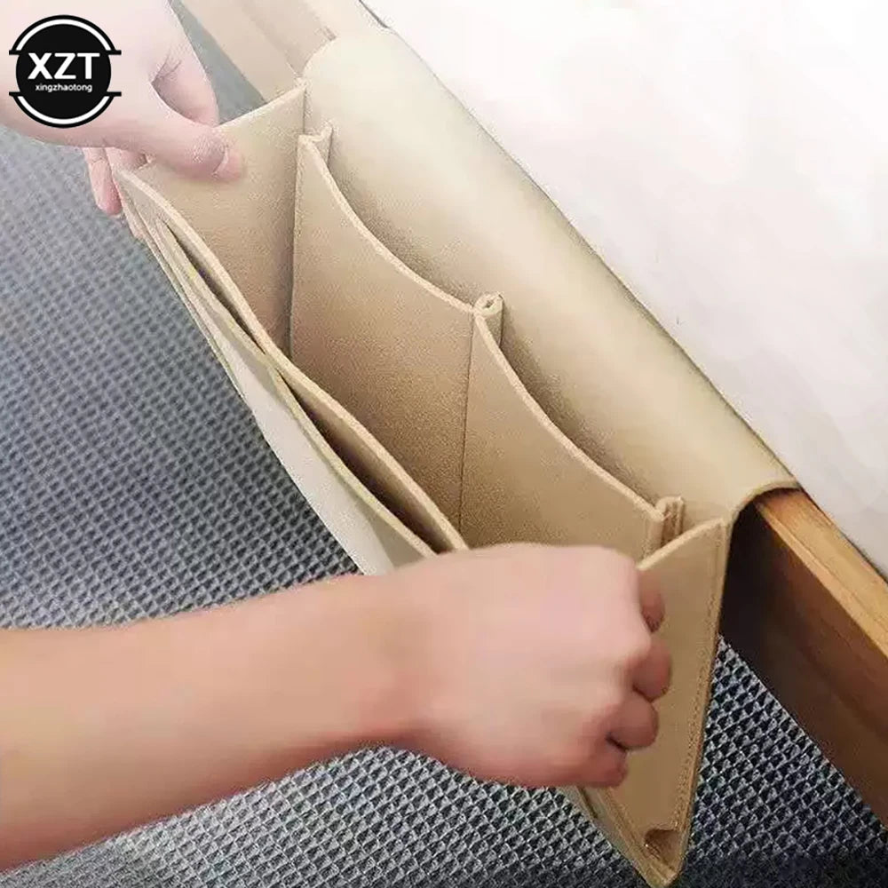 Felt Bedside Caddy with Pockets – Hanging Storage Organizer for Phone, Books, Magazines, Tissue Box & More – Ideal for Bed or Sofa Side