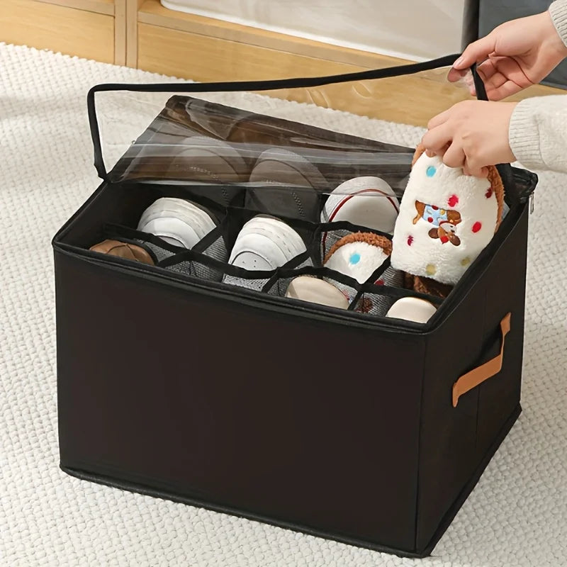 Foldable Oxford Storage Box with Clear Lid – Stackable, Space-Saving Organizer for Shoes, Clothes & More