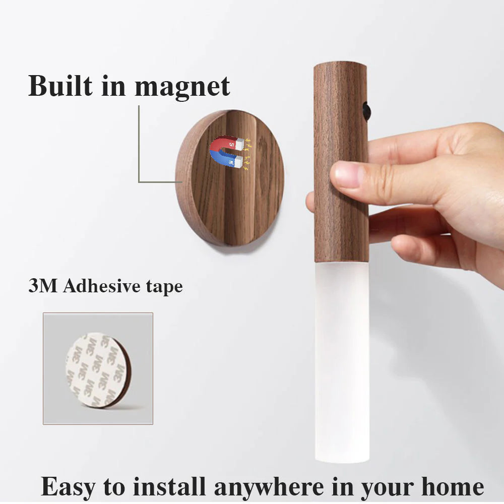 Rechargeable Smart Motion Sensor Light – Wireless LED Cabinet & Wall Lamp with Magnetic Wood Design