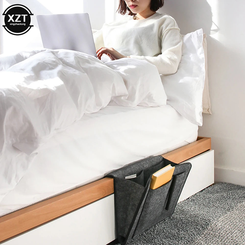 Felt Bedside Caddy with Pockets – Hanging Storage Organizer for Phone, Books, Magazines, Tissue Box & More – Ideal for Bed or Sofa Side
