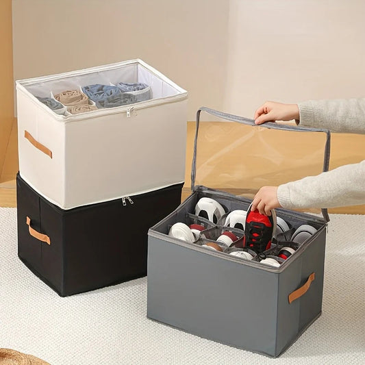 Foldable Oxford Storage Box with Clear Lid – Stackable, Space-Saving Organizer for Shoes, Clothes & More