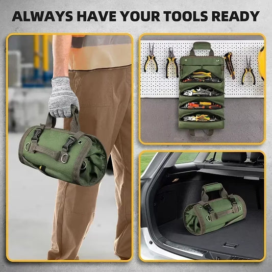 Multi-Purpose Tool Roll Bag – Heavy-Duty Portable Tool Organizer with Multiple Pockets for Hardware, Hand Tools, and Accessories