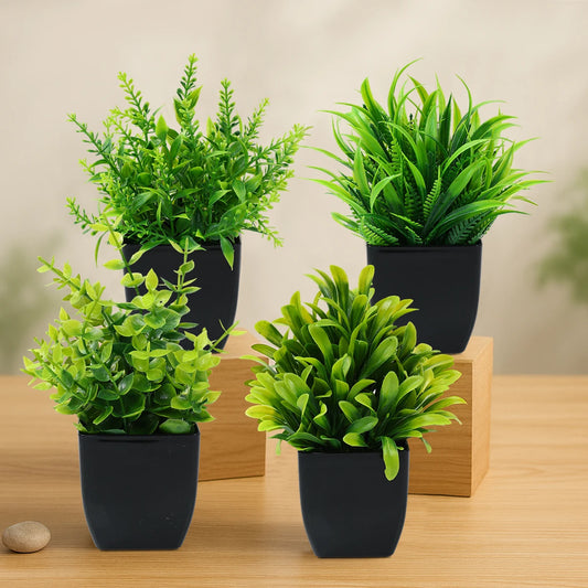1/4Pcs Artificial Potted Plants – Mini Green Bonsai Tree & Grass Decor | Fake Flowers for Home, Garden, Wedding & Party Decoration