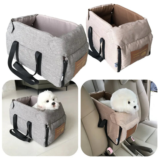 Portable Dog Car Seat Bed & Carrier for Small Dogs and Cats – Central Console Pet Booster Seat for Safe Travel, Dog Accessories for Cars