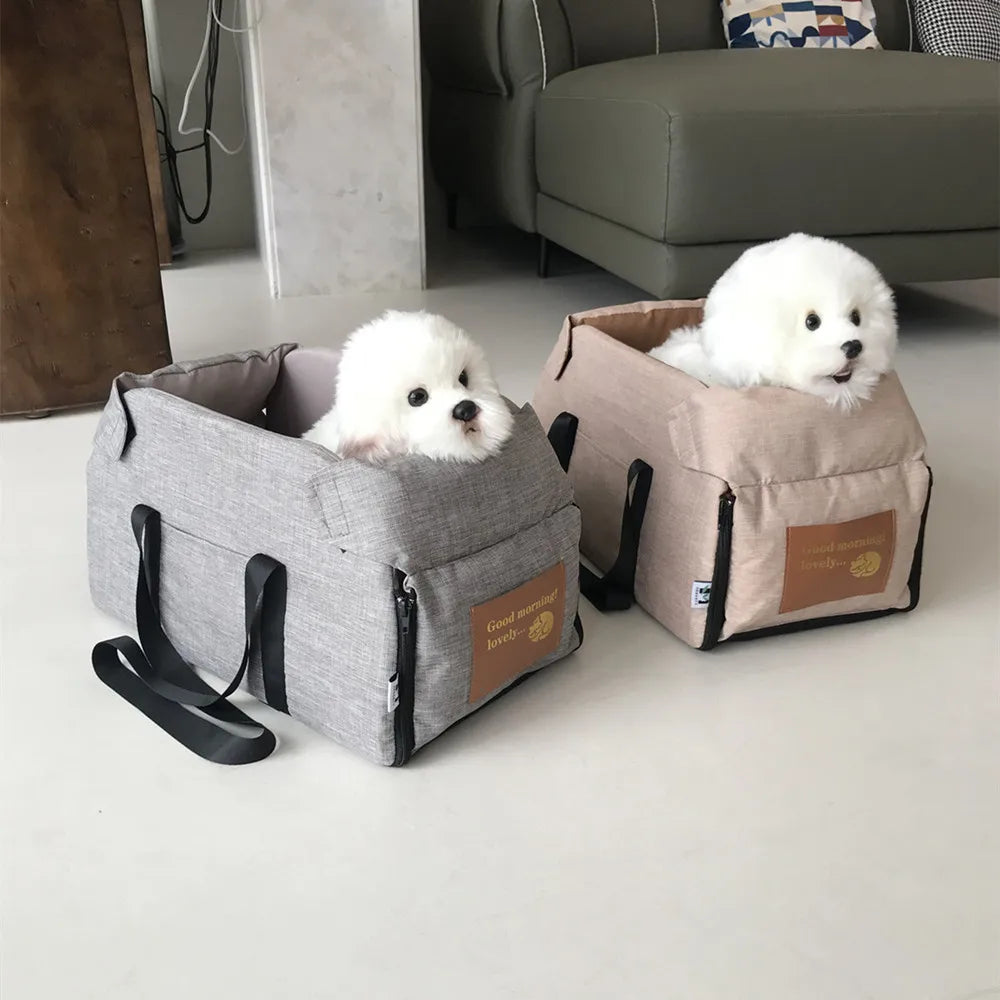 Portable Dog Car Seat Bed & Carrier for Small Dogs and Cats – Central Console Pet Booster Seat for Safe Travel, Dog Accessories for Cars
