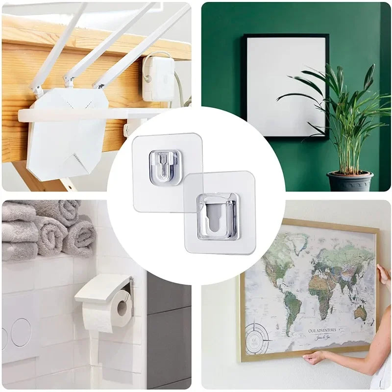 Double-Sided Transparent Adhesive Wall Hooks – Strong Suction Cup Hangers for Kitchen, Bathroom, Plug & Socket Storage 
