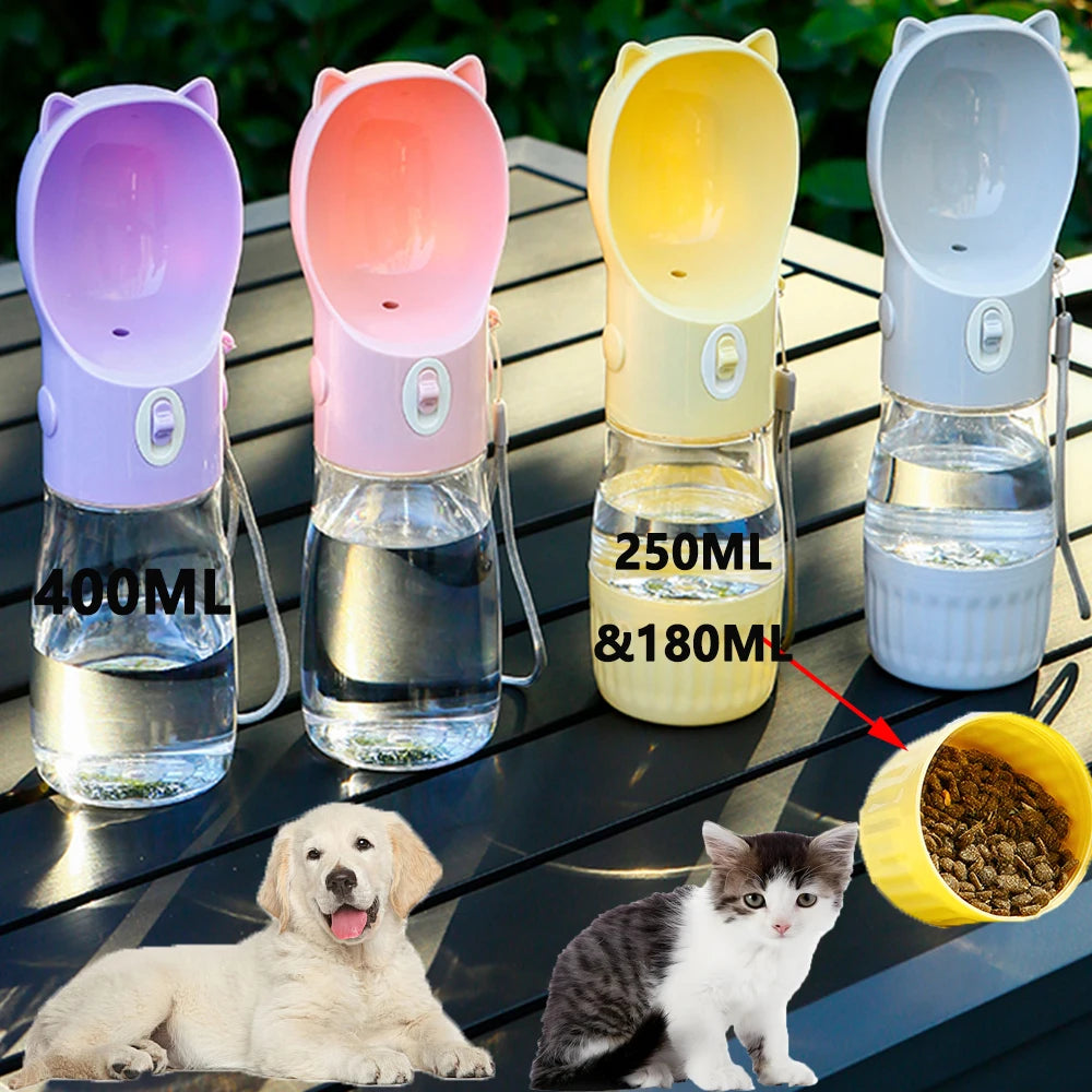 Portable 2-in-1 Dog & Cat Travel Feeder – Leak-Proof Water Bottle with Food Storage