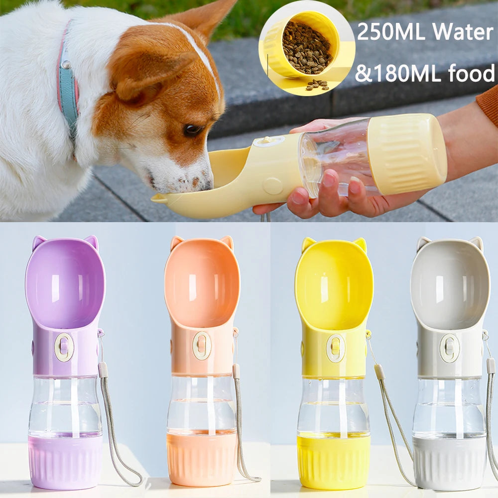 Portable 2-in-1 Dog & Cat Travel Feeder – Leak-Proof Water Bottle with Food Storage