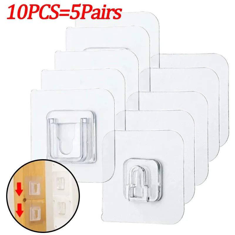 Double-Sided Transparent Adhesive Wall Hooks – Strong Suction Cup Hangers for Kitchen, Bathroom, Plug & Socket Storage 