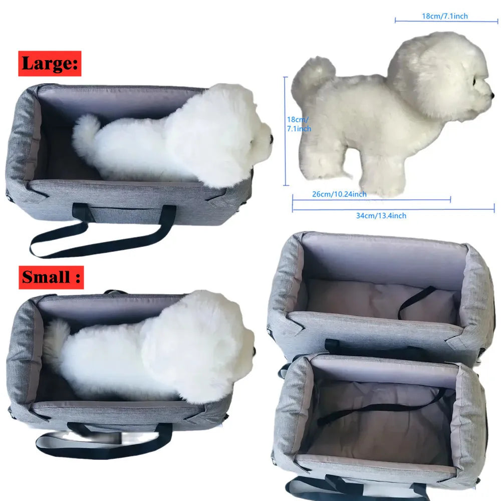 Portable Dog Car Seat Bed & Carrier for Small Dogs and Cats – Central Console Pet Booster Seat for Safe Travel, Dog Accessories for Cars