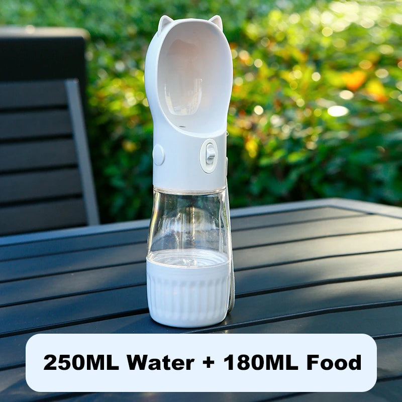 Portable 2-in-1 Dog & Cat Travel Feeder – Leak-Proof Water Bottle with Food Storage