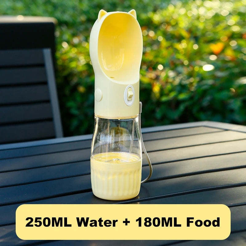 Portable 2-in-1 Dog & Cat Travel Feeder – Leak-Proof Water Bottle with Food Storage