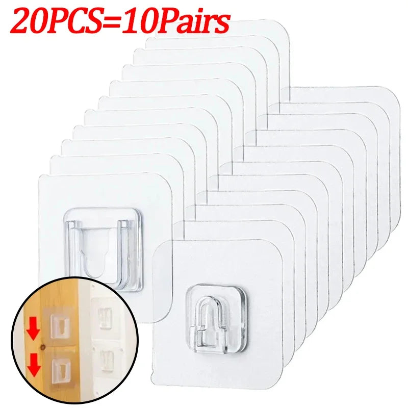 Double-Sided Transparent Adhesive Wall Hooks – Strong Suction Cup Hangers for Kitchen, Bathroom, Plug & Socket Storage 