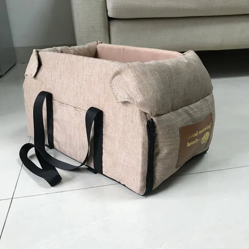 Portable Dog Car Seat Bed & Carrier for Small Dogs and Cats – Central Console Pet Booster Seat for Safe Travel, Dog Accessories for Cars
