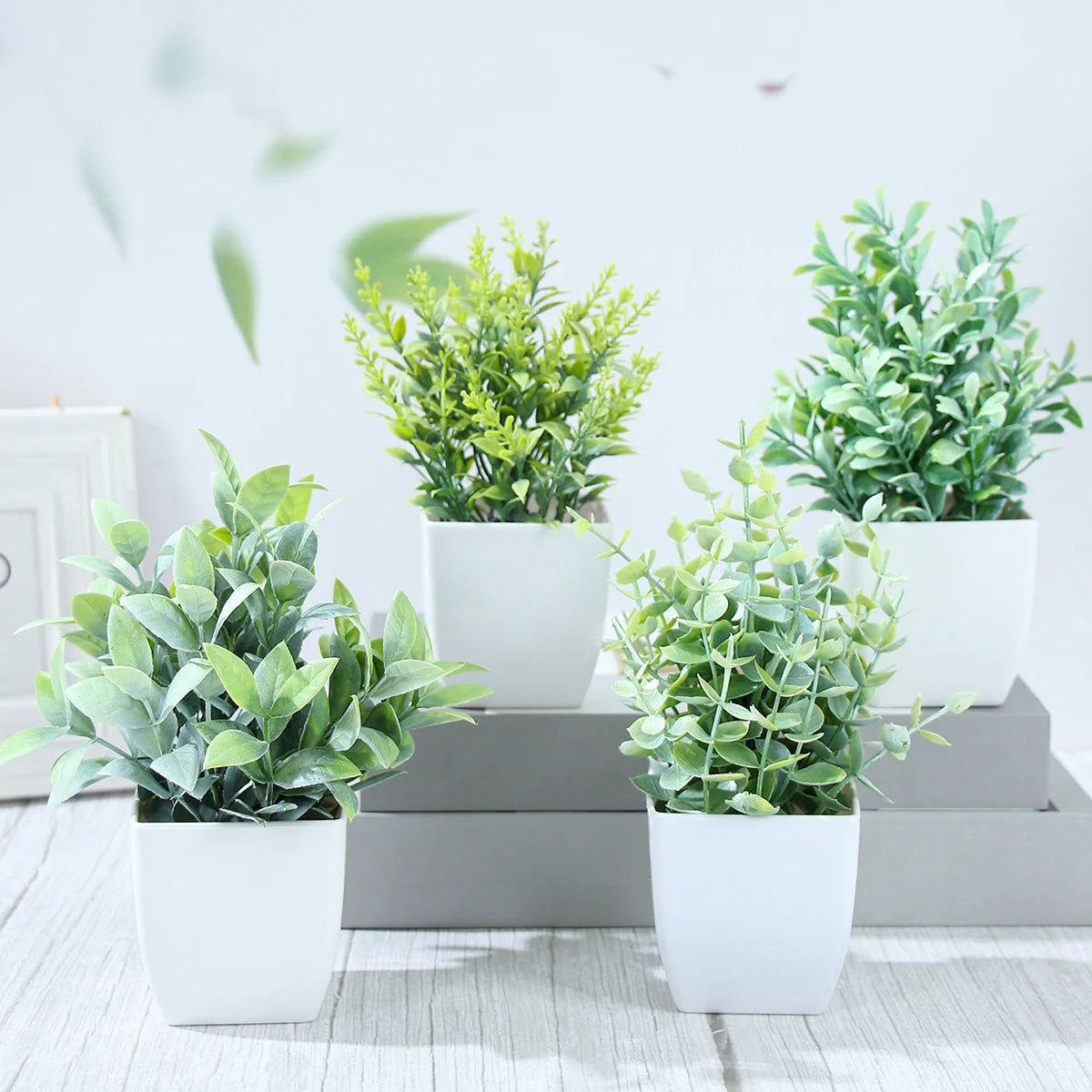 1/4Pcs Artificial Potted Plants – Mini Green Bonsai Tree & Grass Decor | Fake Flowers for Home, Garden, Wedding & Party Decoration