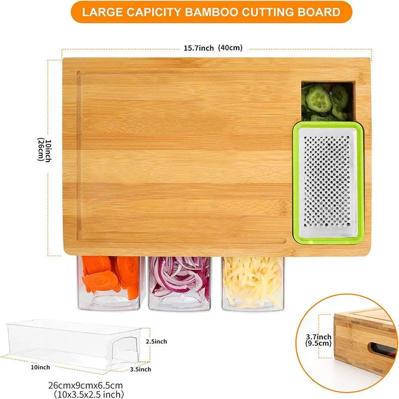 Solid Wood Cutting Board with Storage Drawer – Multifunctional Kitchen Chopping Board for Fruits, Vegetables & Meat