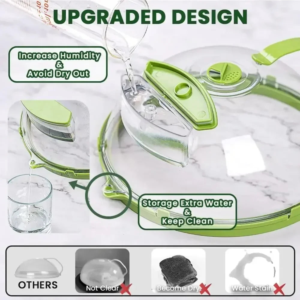 Microwave Food Cover with Water Steamer and Handle – Clear 10-Inch Plate Lid for Splatter Protection