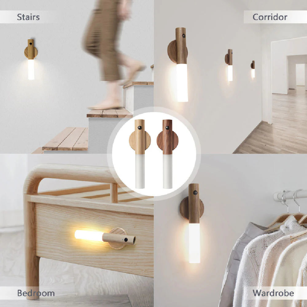 Rechargeable Smart Motion Sensor Light – Wireless LED Cabinet & Wall Lamp with Magnetic Wood Design